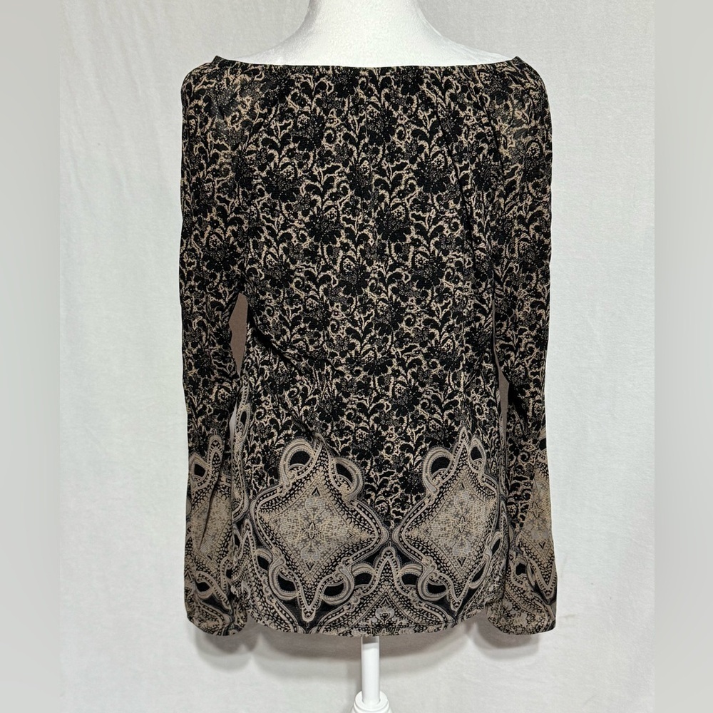 Liz Wear Elegant Black and Cream Long Sleeve Blouse Size Large - Picture 4 of 6